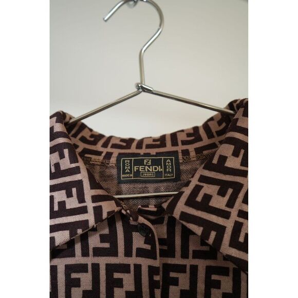 Vintage Fendi Zucca Monogram Checked Button Up Long Sleeve Shirt Women's - Picture 3 of 5